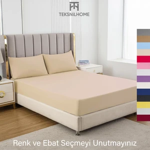 Teksnil Home | Ranforce | Pamuklu Çift Kişilik Bej  Lastikli Çarşaf | 14 Renk | Fıtted | 180X200