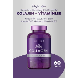 Kolajen ve Vitaminler ( Tip 1,2,3,5,10 ve Biotin, Koenzim Q10, Glutatyon, Vitamin D, B12 ) 60 Tablet