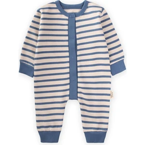 Çizgili Triko Tulum 0-3 Yaş Indigo Mavi
