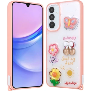 Cepte Aksesuar Galaxy A25 Kılıf Parlayan Sıvılı Simli Kabartma Figürlü Zore Cevze Kapak-Pembe