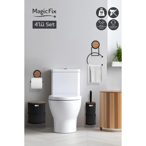 Okyanus Home Siyah Magic Fix Askılı Yuvarlak Ahşap Mina 4'lü Set