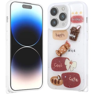 Cepte Aksesuar Apple iPhone 14 Pro Max Kılıf Parlayan Sıvılı Simli Kabartma Figürlü Zore Cevze Kapak-Beyaz