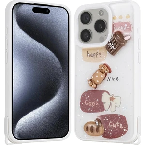 Cepte Aksesuar Apple iPhone 15 Pro Kılıf Parlayan Sıvılı Simli Kabartma Figürlü Zore Cevze Kapak-Beyaz
