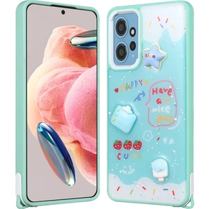 Cepte Aksesuar Xiaomi Redmi Note 12 4g Kılıf Parlayan Sıvılı Simli Kabartma Figürlü Zore Cevze Kapak-Yeşil