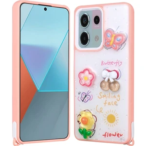 Cepte Aksesuar Xiaomi Redmi Note 13 Pro 5g Kılıf Parlayan Sıvılı Simli Kabartma Figürlü Zore Cevze Kapak-Pembe