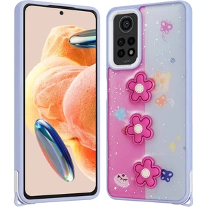Cepte Aksesuar Xiaomi Redmi Note 12 Pro 4g Kılıf Parlayan Sıvılı Simli Kabartma Figürlü Zore Cevze Kapak-Mor Papaty