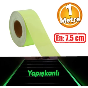 Fotolümen Gece Parlayan En 7.5 cm 1 mt Ikaz Yeşil Reflektörlü Fosforlu Reflektif Düz Şerit Bant