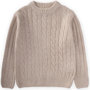 Saç Örgülü Kazak   Bej