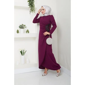 Ayşe Melek Tasarım Pullu Uzun Tesettür Abiye Elbise 2743