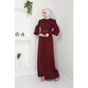 Aplike Taşlı Uzun Günlük Abiye Elbise 2723