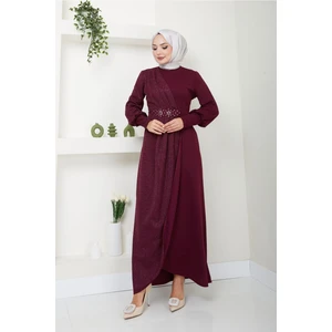 Ayşe Melek Tasarım Aplike Taşlı Uzun  Günlük Abiye Elbise 2723