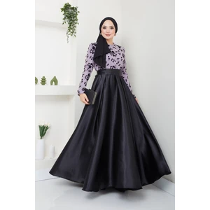 Flok Desenli Saten Abiye 2709