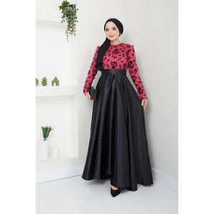Flok Desenli Saten Abiye 2709