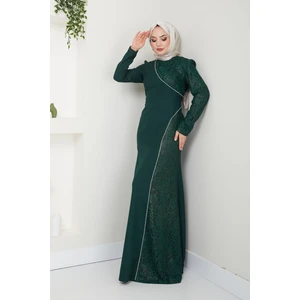 Ayşe Melek Tasarım Simli Dantelli Balık Tesettür Abiye Elbise 2707