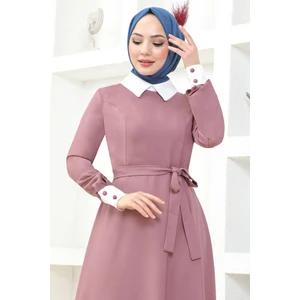 Gömlek Yakalı Krep Tesettür Elbise 2687