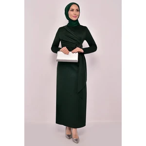 Ayşe Melek Tasarım Kemeri Taşlı Asimetrik Abiye Kalem Tesettür Elbise 2580