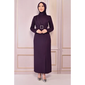Ayşe Melek Tasarım Aksesuar Düğmeli Krep Elbise 2558