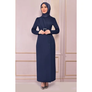 Ayşe Melek Tasarım Aksesuar Düğmeli Krep Elbise 2558