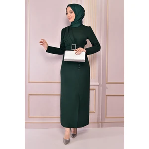 Ayşe Melek Tasarım Aksesuar Düğmeli Krep Elbise 2558
