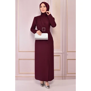 Ayşe Melek Tasarım Aksesuar Düğmeli Krep Elbise 2558
