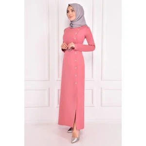 Taşlı Krep Abiye Uzun Tesettür Abiye  Elbise 2398