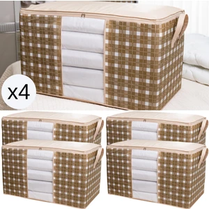 4 Adet Mega Boy Pencereli Kare Desenli Ekose Bej Yastık Yorgan Düzenleyici Hurç Seti 90X50X50 cm