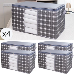 4 Adet Büyük Boy Pencereli Kare Desenli Ekose Gri Yastık Yorgan Düzenleyici Hurç Seti 75X40X40 cm