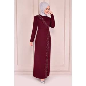 Ayşe Melek Tasarım Taş Işlemeli Uzun Tesettür Elbise 2459