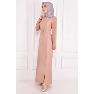 Taşlı Krep Abiye Uzun Tesettür Abiye  Elbise 2398