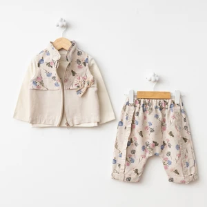 For My Baby Baby Fou Gül Baskı Yelekli Takım