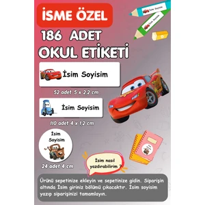 Burak Baskı Tasarım Cars Arabalar Temalı Okul Etiketi Isme Özel Kalem Defter Kitap Etiketi - 186 Adet- E-001