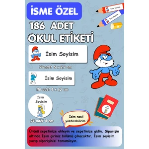 Burak Baskı Tasarım Şirinler Temalı Okul Etiketi /kalem Defter Kitap Etiketi - Isme Özel Etiket /186 Adet-E005