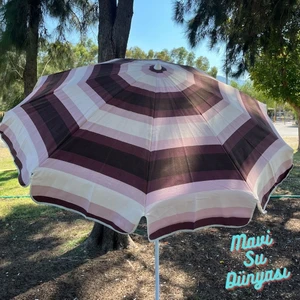 Mavi Su Dünyası Plaj Şemsiyesi (Pamuk Kumaş) Deniz, Balkon, Bahçe (Bidonsuz) 2 Metre, 10 Telli