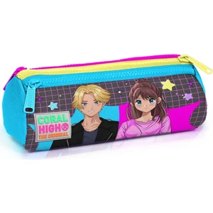 Coral High Gri Mavi Pembe Anime Desenli Üç Bölmeli Kalem Çantası 22037