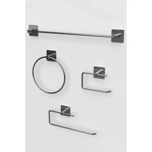 Alsi Home Yapışkanlı Gümüş Krom Rulo Ve Uzun Havluluk Wc Kağıtlık Ve Çember Havluluk Banyo Mutfak 4'Lü Set