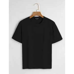 Unisex Oversize Bisiklet Yaka Düz Basic T-Shirt - Siyah