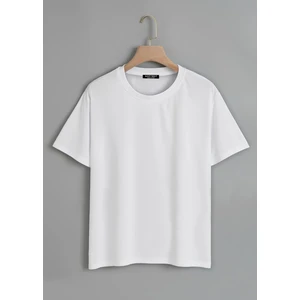Unisex Oversize Bisiklet Yaka Düz Basic T-Shirt - Beyaz
