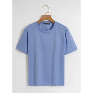 Unisex Oversize Bisiklet Yaka Düz Basic T-Shirt - Mavi