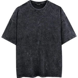 Yıkamalı Düz Bisiklet Yaka Oversize Tshirt Antrasit