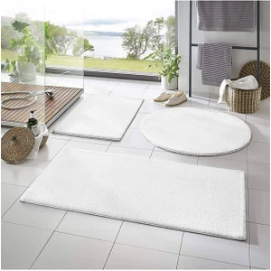 Trivago Halı 3'Lü Banyo Halısı Peluş Post Halı Klozet Takımı Kar Beyaz 50 x 90--50 x 60--50 x 50(Yuvarlak)