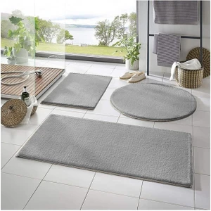 Trivago Halı 3'Lü Banyo Halısı Peluş Post Halı Klozet Takımı Gri 50 x 90--50 x 60--50 x 50(Yuvarlak)