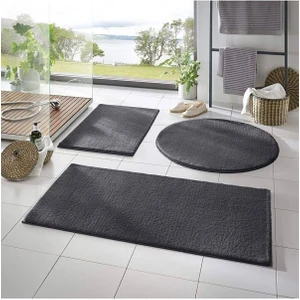 Trivago Halı 3'Lü Banyo Halısı Peluş Post Halı Klozet Takımı Antrasit 50 x 90--50 x 60--50 x 50(Yuvarlak)