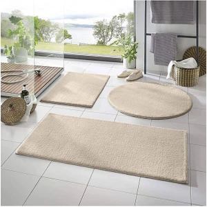 Trivago Halı 3'Lü Banyo Halısı Peluş Post Halı Klozet Takımı Bej-Vizon 50 x 90--50 x 60--50 x 50(Yuvarlak)