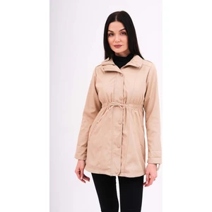 Kadın Manşetleri Desenli Beli Büzgü Detaylı Trenckot - 245107
