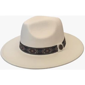 Nuit Design Beyaz Fötr Şapka // Etnik Desenli Şapka