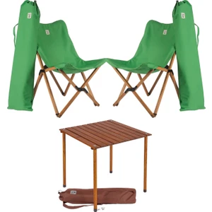 Bag The Joy Ahşap Katlanır Masa Sandalye Seti Kahverengi - Yeşil Kılıf 60X60X55 Kahverengi Masa
