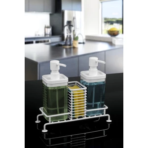Okyanus Home Beyaz Standlı 2'li Şeffaf Sıvı Sabunluk Sert Plastik ve Metal Malzeme ile Modern Tasarım