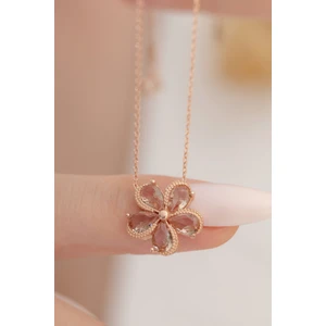 Osmanlı Gümüş Zultanit Taşlı Rose Manolya Çiçeği Model 5 Kadın Gümüş Kolye Gklmnlycck5-Ros