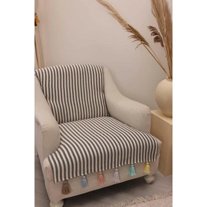 Aisha's Design Sırt ve Oturma Kısmını Kapatan Renkli Püsküllü Çizgili Koltuk Örtüsü 180X75 CM,KO-30T