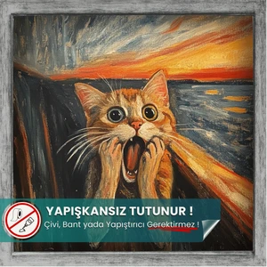 Pi Papers Edvard Munch Çığlık Posteri, Eğlenceli Poster, Kedili Poster, Duvar Posteri, Kedi Sevenlere Hediye
